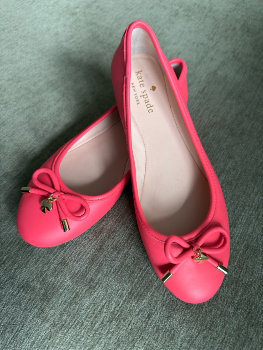 Kate Spade Willa Ballet Flats Coral Pink Leather Bow Detail | 5.5 - Picture 2 of 9